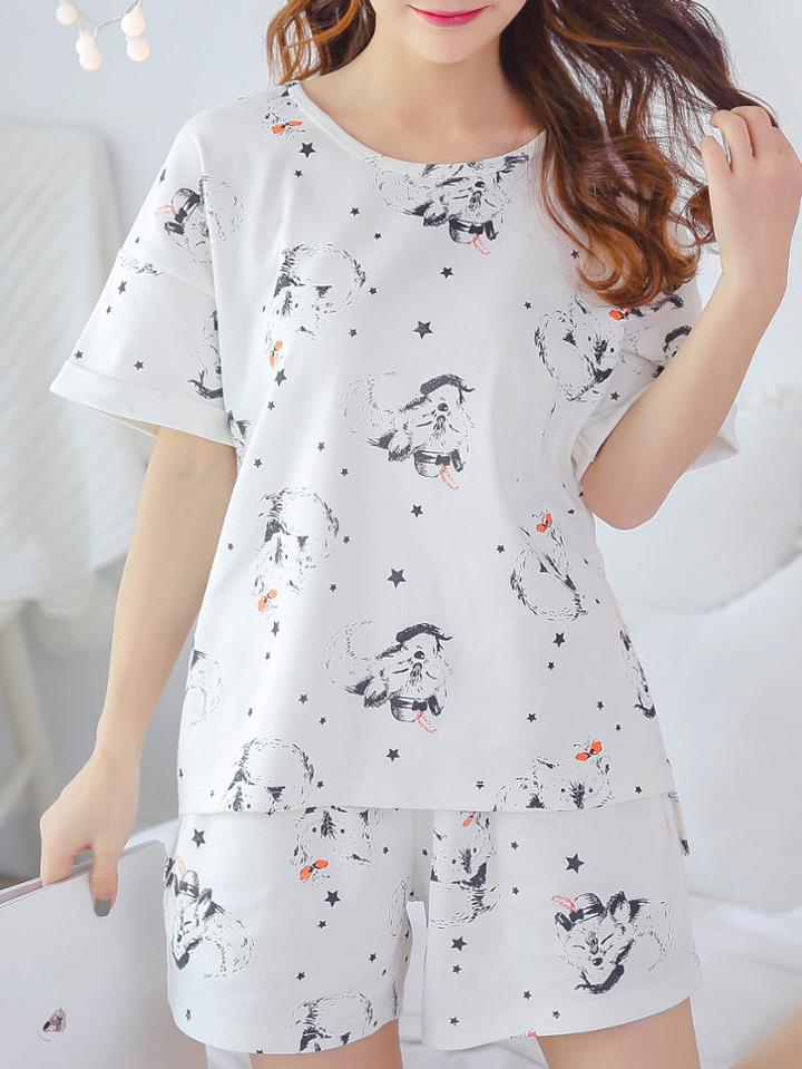 Romwe Animal Print Tee & Shorts Pj Set