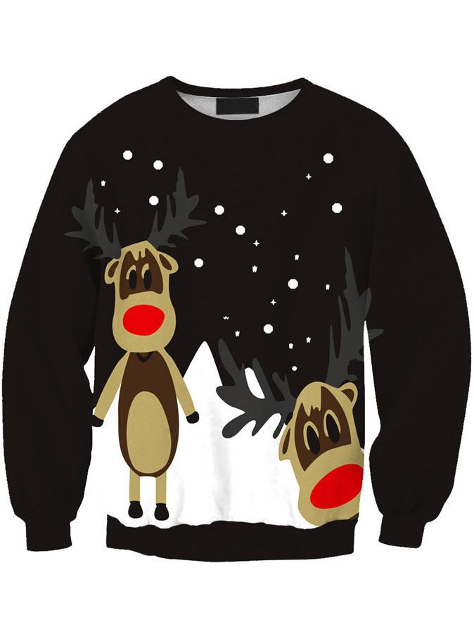 Romwe Black Christmas Moose Print Sweatshirt