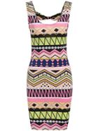 Romwe Open Back Geometric Print Pink Dress