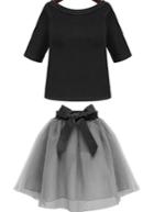 Romwe Half Sleeve Slim Top With Bow Flare Skirt