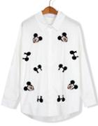 Romwe Mickey Embroidered Lapel Blouse