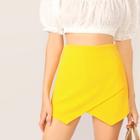 Romwe Neon Yellow Zip Back Asymmetric Shorts