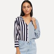 Romwe Two-tone Stripe Shirt
