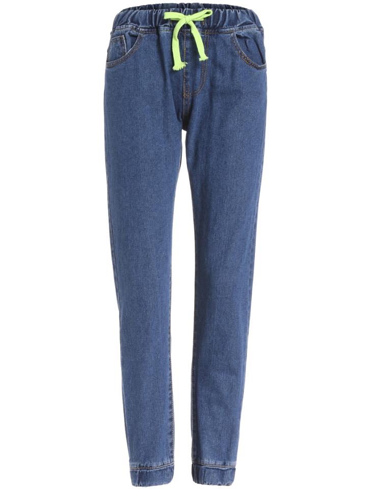 Romwe Elastic Waist Pockets Denim Pant