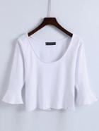 Romwe White Scoop Neck Bell Cuff T-shirt