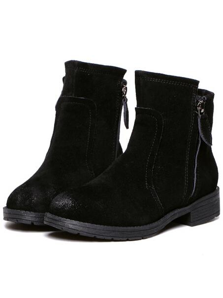 Romwe Black Round Toe Side Zipper Flat Boots