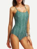 Romwe Zig Zag Print Lace-up One-piece Swimwear