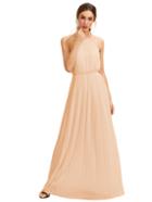 Romwe Apricot Sleeveless Halterneck Pleated Infinity Maxi Dress