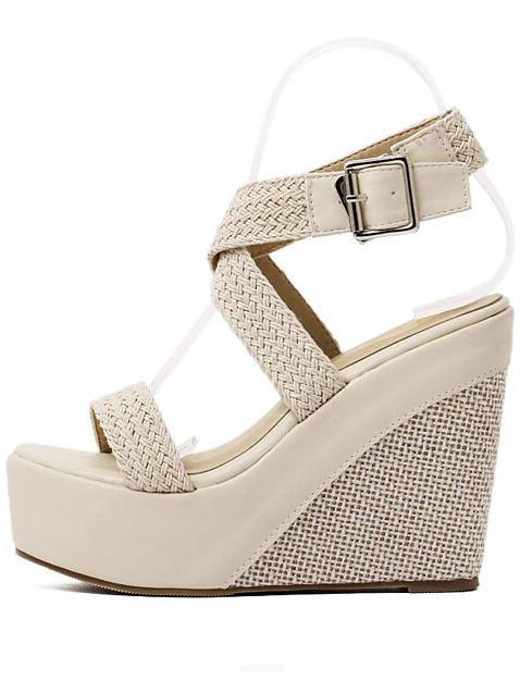 Romwe Apricot Braid Buckle Strap Wedges