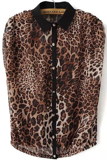 Romwe Leopard Lapel Batwing Loose Blouse