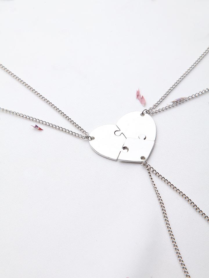 Romwe Silver Heart Pendant Necklace Set