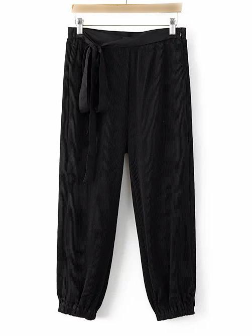 Romwe Black Self Tie Zipper Side Pocket Bloomers