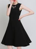 Romwe Sleeveless Zipper Flare Black Dress