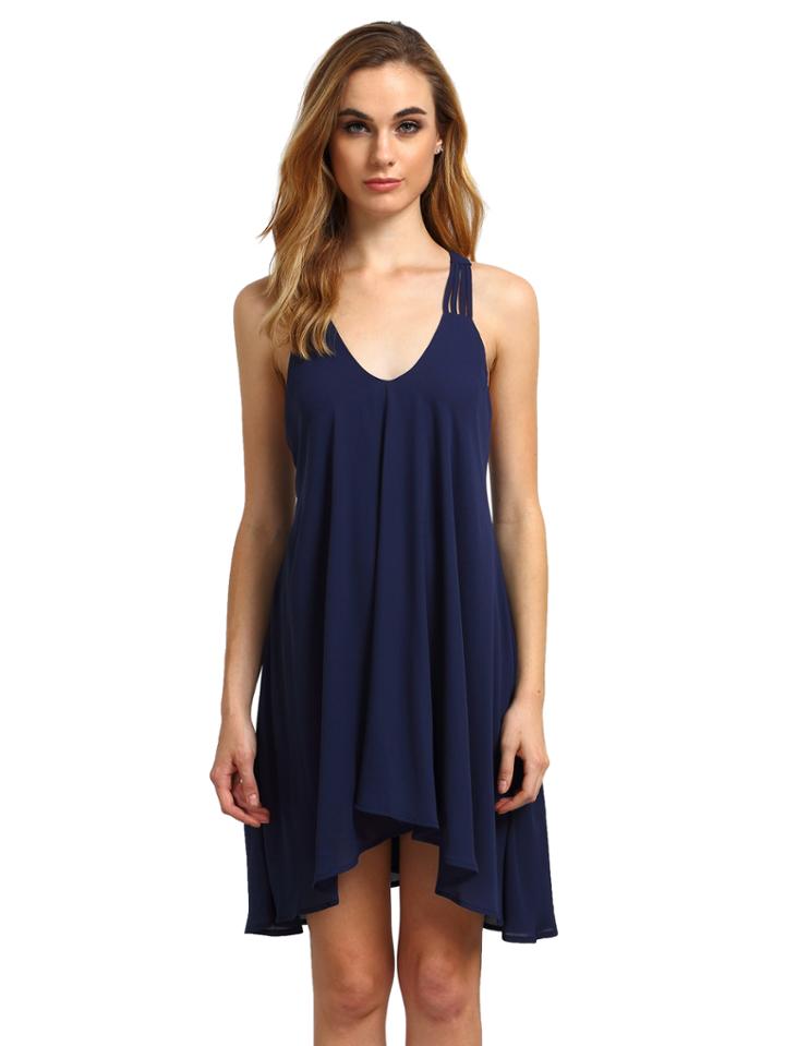 Romwe Royal Blue Sleeveless Backless Romantic Loved Lolita Pleated Dress