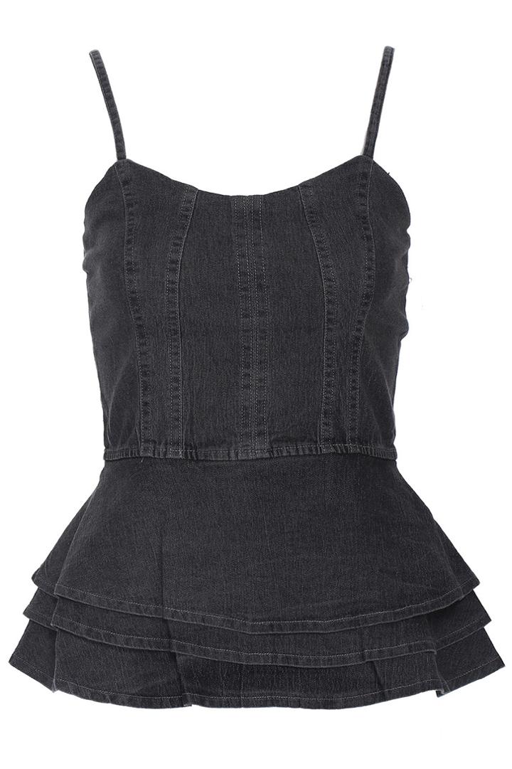 Romwe Romwe Layered Flouncing Black Denim Camisole Blouse