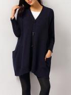 Romwe V Neck Buttons Coat Sweater