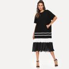 Romwe Ruffle Hem Chiffon Contrast Stripe Dress