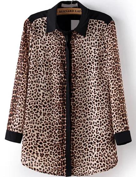Romwe Leopard Print Chiffon Loose Blouse
