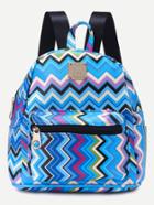 Romwe Blue Faux Leather Chevron Backpack