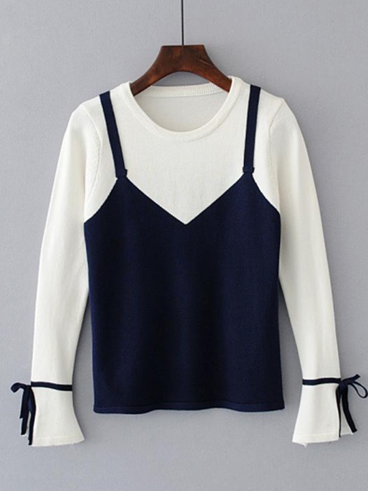 Romwe Tie Cuff 2 In 1 Knitwear