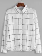 Romwe White Plaid Buttons Shirt