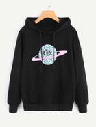 Romwe Pocket Front Graphic Hoodie