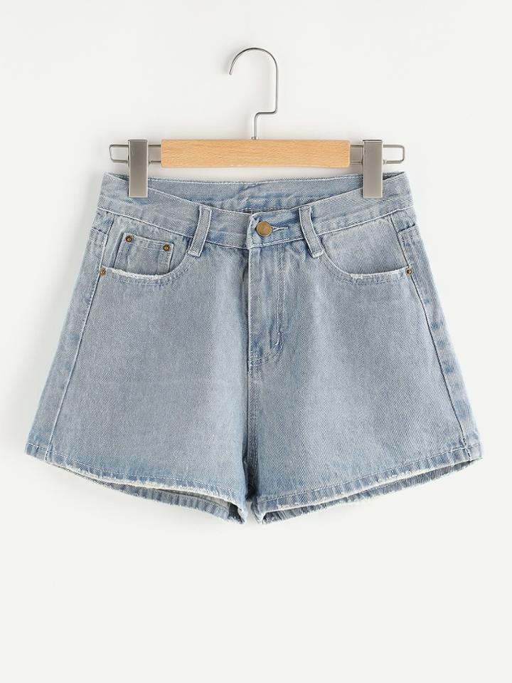 Romwe Fray Trim Back Denim Shorts
