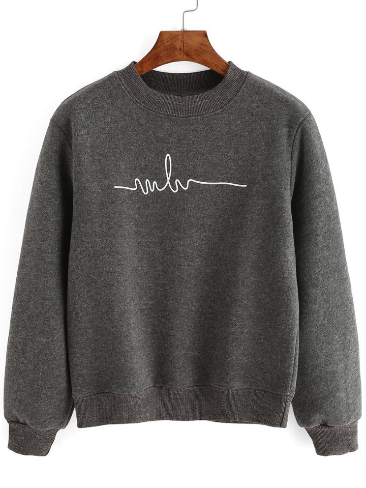 Romwe Crew Neck Print Grey Sweatshirt