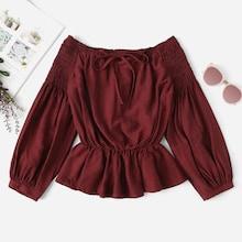 Romwe Knot Neck Elastic Detail Off The Shoulder Blouse