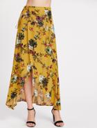 Romwe Floral Print Warp Maxi Skirt