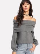 Romwe Fold Over Bardot Sweater
