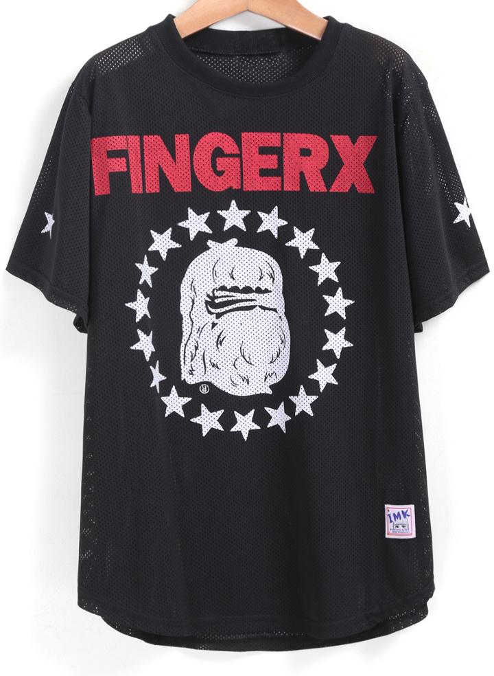 Romwe Letter Print With Hollow T-shirt