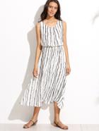 Romwe White Vertical Striped Chiffon Blouson Dress