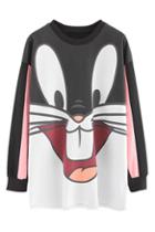 Romwe Cute Cartoon Rabbit Print Loose Sweatshirt