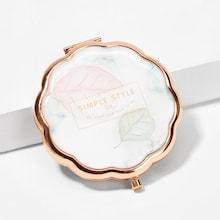 Romwe Letter & Leaf Pattern Portable Makeup Mirror