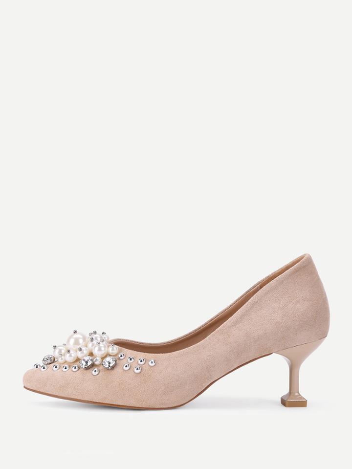 Romwe Suede Pointed Toe Stiletto Heels With Jewelry