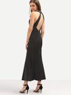 Romwe Halter Neck Cutout Fishtail Dress - Black