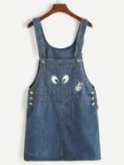 Romwe Denim Dungaree Dress With Patches