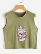Romwe Ice Cream Print Raw Hem Tank Top
