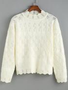 Romwe Stand Collar Hollow White Sweater