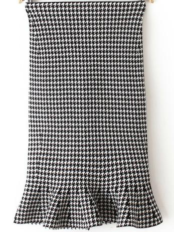 Romwe Houndstooth Skirt With Flounced Hem