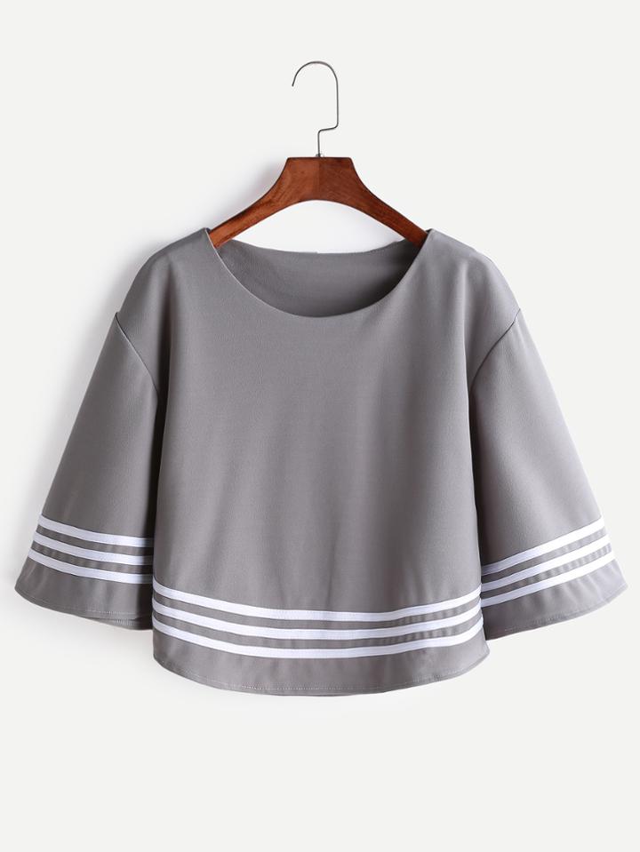 Romwe Grey Striped Loose T-shirt