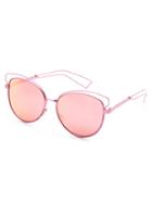 Romwe Rose Gold Frame Pink Lens Hollow Out Sunglasses