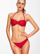 Romwe Red Scalloped Trim Halter Bikini Set