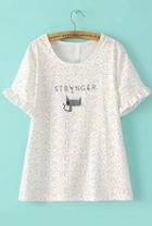 Romwe Butterfly Sleeve Cat Print T-shirt
