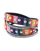 Romwe Colorful Pu Leather Rhinestone Bracelet