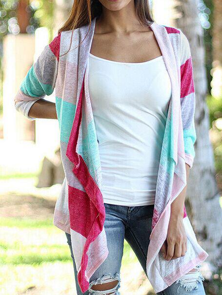 Romwe Multicolor Long Sleeve Loose Knit Cardigan
