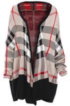 Romwe Plaid Asymmetric Knitted Cardigan