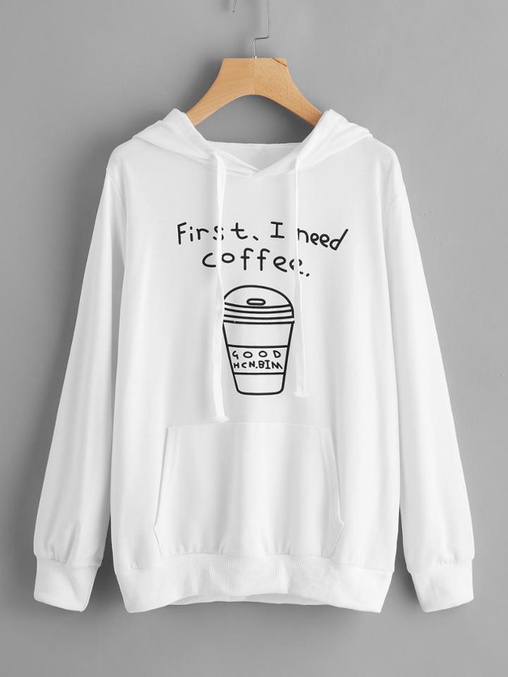Romwe Kangaroo Pocket Printed Hooded Sweatshirt
