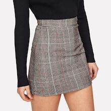 Romwe Wales Check Zip Back Skirt